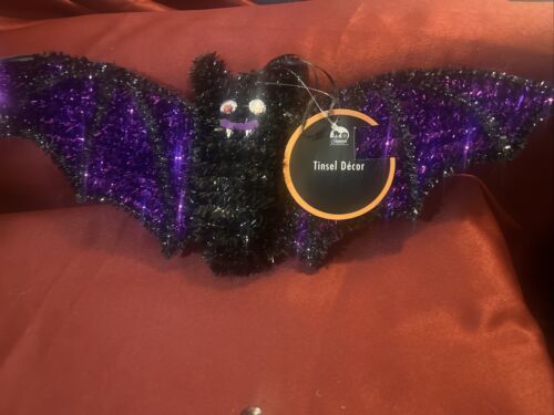Hanging Tinsel Bat Decoration - Black/Purple Halloween Decoration Settin... - $14.73