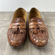 Magnanni Shoes Men&#39;s 10.5 Brown Woven Leather Dress Tassel Loafers Spain - $46.63