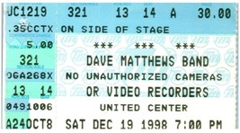 Vintage Dave Matthews Ticket Stub December 19 1998 Chicago United Center - £19.54 GBP
