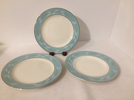 3 Small Plates 7-1/4&quot; Light Blue Aqua and White Leaf Flower Design - £3.97 GBP