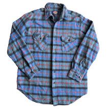 Vintage 80s Dickies Heavyweight Flannel Shirt Mens L Blue Plaid Grunge Hipster - £18.54 GBP