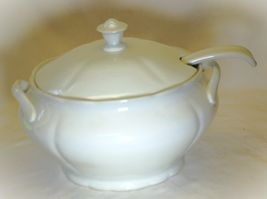 Stoneware Covered Soup Tureen Ladle White Unknown Maker - $59.39