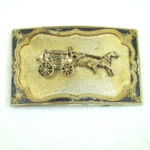 Vintage Western Style Stagecoach Horse &amp; Driver Belt Buckle Gold Tone Metal RARE - £19.97 GBP