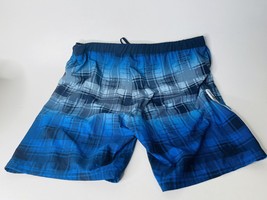 Mens Swim Trunks Shorts ZeroXposur Board Size XXL Blue Black Plaid  - $10.37