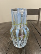 Vintage Tumble Up  Purple Flowers Blue Stripes Hand Painted Water Vessel... - $29.69