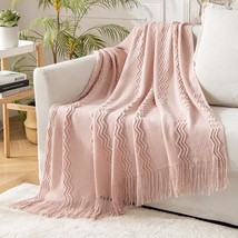 Miulee Light Pink Knitted Throw Blanket For Couch Textured Knit Blanket, Spring - £27.78 GBP