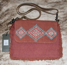 Myra Bags #9272 Embroidered Cotton Canvas, Leather, Fringe 10.5&quot;x8&quot; Cros... - $40.54