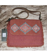 Myra Bags #9272 Embroidered Cotton Canvas, Leather, Fringe 10.5&quot;x8&quot; Cros... - $40.54