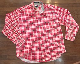 Vintage Tommy Hilfiger Button Up Shirt Red With Snowflakes Size Large - $28.04