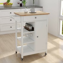 Kitchen Island Rolling Trolley Cart with Towel Rack Rubberwood Wood Tabl... - $116.47