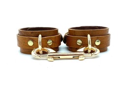 LIMITED Edition Leather BDSM Handcuffs 1.5&quot;, Brown Cuffs for Bondage Sub... - £62.93 GBP