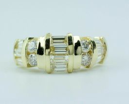 14k Yellow Gold Over Baguette Cut And Round Diamonds Channel Set Band Ring 1.2Ct - £80.69 GBP
