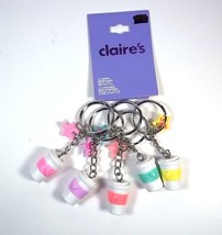 Claire&#39;s set of 5 latte cups BFF stars 3D keyring or bag clip NEW - £7.82 GBP