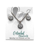 Druzy Stud Earring Bezel Pendant Necklace Jewelry Set Silver - £17.05 GBP