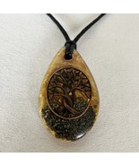 Tree Pendant Brown Cord Necklace Gold Copper Charcoal Tear Drop Vintage ... - $34.04 CAD