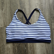 Bikini Top Blue Striped Womans Medium Swim Suit Criss Cross Straps Vacation Yoga - £7.81 GBP