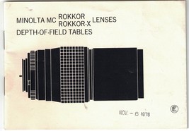 Minolta MC Rokkor &amp; Rokkor-X Lenses Depth-Of-Field Tables Booklet, Feet ... - £6.72 GBP