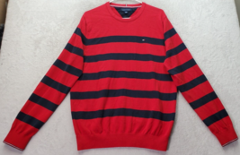 Tommy Hilfiger Sweater Men&#39;s Size XL Navy Red Striped Long Sleeve Logo C... - $20.27
