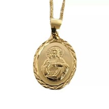 18k Gold Plated Sacred Heart Jesus Christ Medal Catholic Pendant Necklace 20&quot; - £10.95 GBP