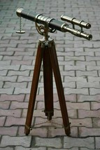 Antique Nautical Floor Standing Brass Telescope With Wooden Tripod Stand - £166.97 GBP