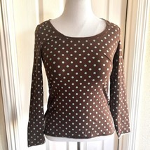 BODEN Long Sleeves Polka Dot Top sz 12 Brown and Blue Long Sleeve Tee - £17.36 GBP