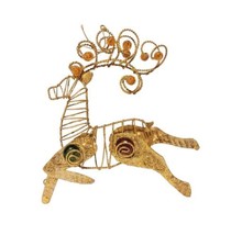 Vtg Leaping Reindeer Christmas Ornament Decor Wall Gold Metal &quot; Beads Glitter  - £10.38 GBP