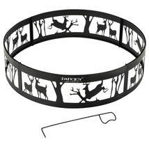 Costway 36&quot; Metal Fire Pit Ring Deer with Extra Poker Bonfire Liner Black - £57.61 GBP