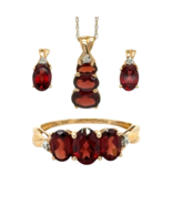 5.25ctw Garnet 10k Yellow Gold Necklace Pendant Earrings Ring Size 7.25 ... - $4,900.00