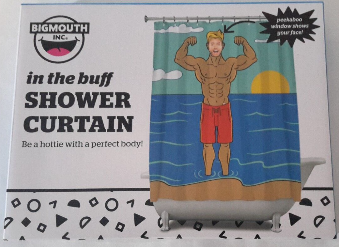 BigMouth Inc. MUSCLE BUFF MAN - Funny Gag "Fill in Face" Shower Curtain - New