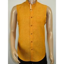 Mens INSERCH linen Shirt Banded Chinese Collar Sleeves-Less SS719 Sunburst image 7