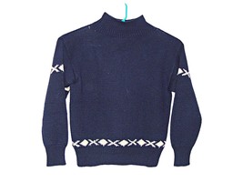 Northwear 100% Wool Navy Blue White Pullovr Sweater High Collar Unisex Sz XL Vtg - £37.74 GBP