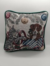 Vtg Christmas Cat Dog Tapestry Throw Pillow 8x8 Holiday Decor Tree Ornam... - £10.97 GBP