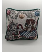 Vtg Christmas Cat Dog Tapestry Throw Pillow 8x8 Holiday Decor Tree Ornam... - £10.89 GBP