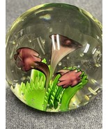 Vintage Art Glass Flowers Paperweight Clear Round Orb Globe Sphere 2 1/2” - $19.80