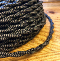 Cloth covered twisted wire-Black/grey pattern, vintage fabric lamp - £1.10 GBP