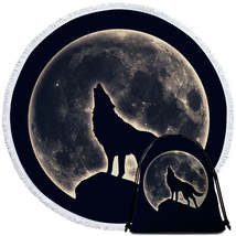 Moon Light Wolf Round Beach Towel - $14.90+