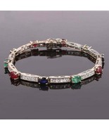 Sterling Silver Multistone Bracelet Emerald Blue Sapphire Ruby Bracelet ... - £99.98 GBP