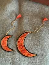Lot of Large &amp; Small Black Enamel w Orange &amp; Red Leaves Crescent Moon Christmas  - £9.02 GBP