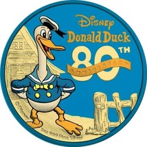 1 Oz Silver Coin 2014 $2 Disney Donald Duck 80th Anniversary Blue Gilded Gold - £92.62 GBP