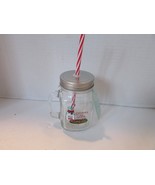 HOME ESSENTIALS COOKIES W/SANTA GLASS MASON JAR W/CAP STRAW 16 OZ W/HAND... - $2.92