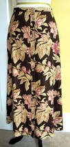 CHAPS Brown/Pink Floral Print Long Button Front Lined Linen Skirt w/ Poc... - $17.54