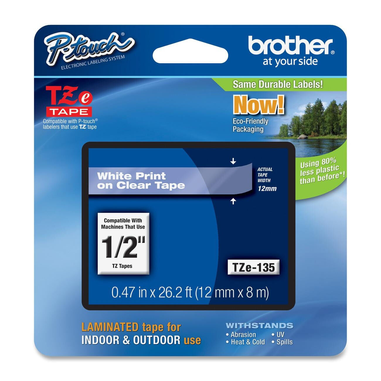 Genuine Brother TZ135 1/2" white on clear PTouch label tape PTD400 PTD210 PTD600