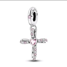 Pink Zirconia cross simil pandora charms,cross charm for pandora, gift c... - $19.00
