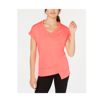 Calvin Klein Womens Pink V-Neck Fitness Pullover Top Short Sleeve L Knit... - $19.75