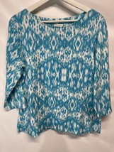 Chico&#39;s Blue &amp; White Tropical Top Blouse Stretch Cotton Casual 3/4 Sleev... - £17.86 GBP