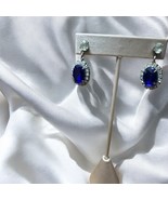 Sapphire Earrings Dangle Drop Pierced Silver Tone Cubic Zirconia Princes... - $124.01 MXN