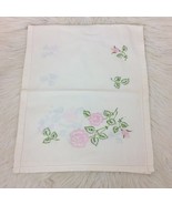 Linen Dresser Table Runner Embroidered Pink Flowers 35&quot; L x 14.5&quot; W Vint... - £8.95 GBP