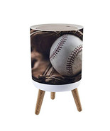 Small Trash Can with Lid Vintage Baseball Gear on a Wooden Garbage Bin R... - $196.89 CAD