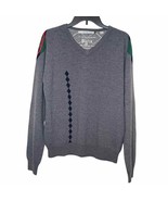 J.C. de Castelbajac Men Cardigan Sweater V Neck Wool Diamond Print Gray ... - $53.60