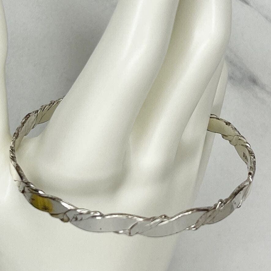 Primary image for Vintage Mexico Silver Tone Flat Braided Bangle Bracelet